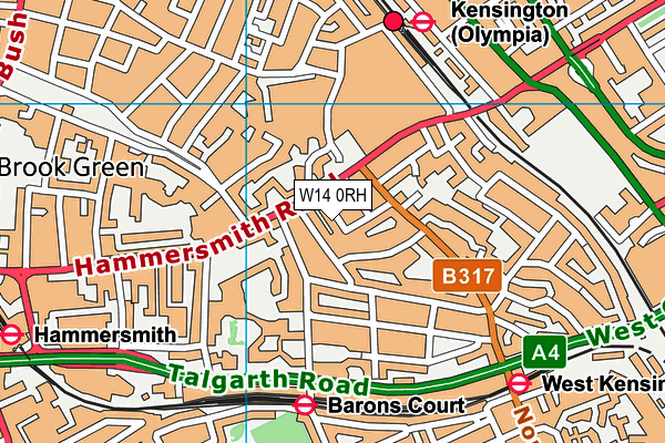 W14 0RH map - OS VectorMap District (Ordnance Survey)