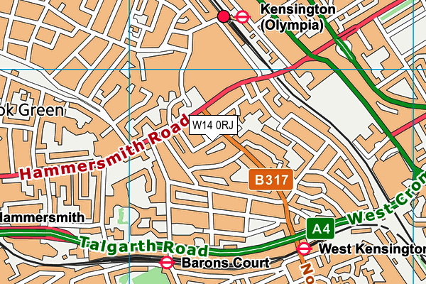 W14 0RJ map - OS VectorMap District (Ordnance Survey)