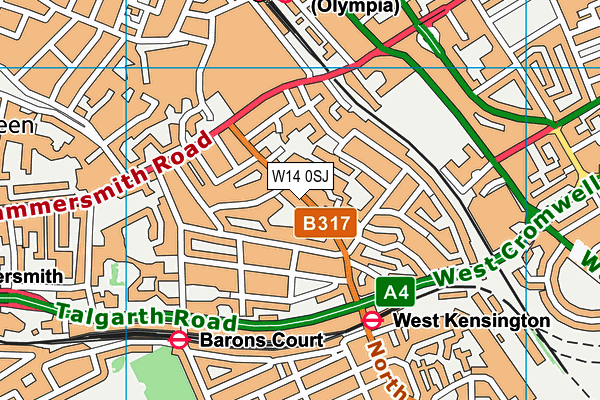 W14 0SJ map - OS VectorMap District (Ordnance Survey)