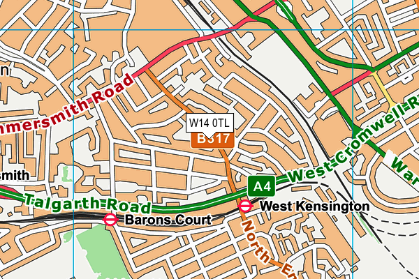 W14 0TL map - OS VectorMap District (Ordnance Survey)