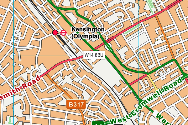 W14 8BU map - OS VectorMap District (Ordnance Survey)