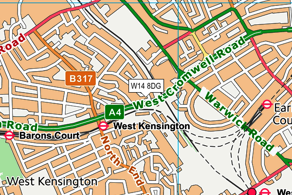 W14 8DG map - OS VectorMap District (Ordnance Survey)