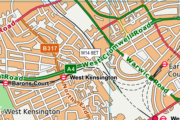 W14 8ET map - OS VectorMap District (Ordnance Survey)