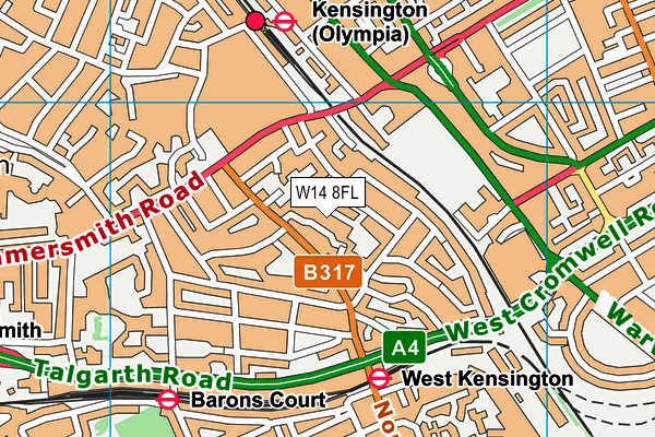 W14 8FL map - OS VectorMap District (Ordnance Survey)