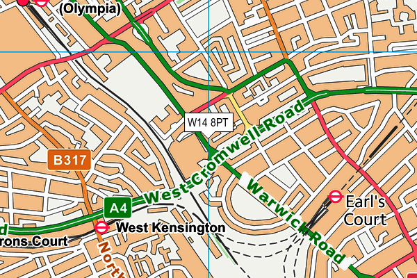 W14 8PT map - OS VectorMap District (Ordnance Survey)