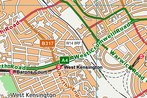 W14 8RF map - OS VectorMap District (Ordnance Survey)
