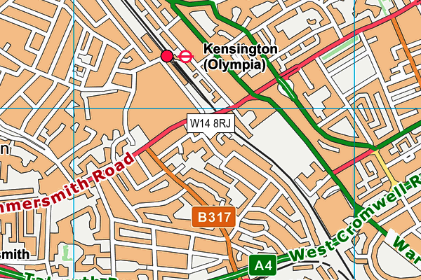 W14 8RJ map - OS VectorMap District (Ordnance Survey)