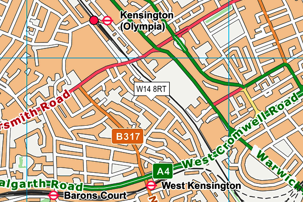 W14 8RT map - OS VectorMap District (Ordnance Survey)