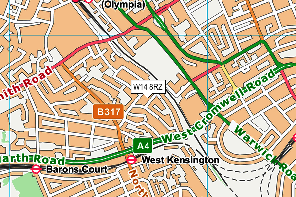 W14 8RZ map - OS VectorMap District (Ordnance Survey)