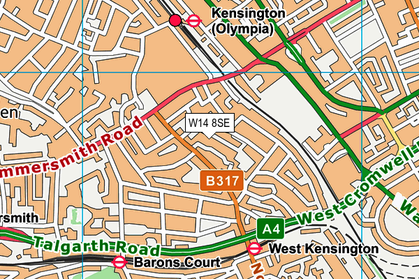 W14 8SE map - OS VectorMap District (Ordnance Survey)