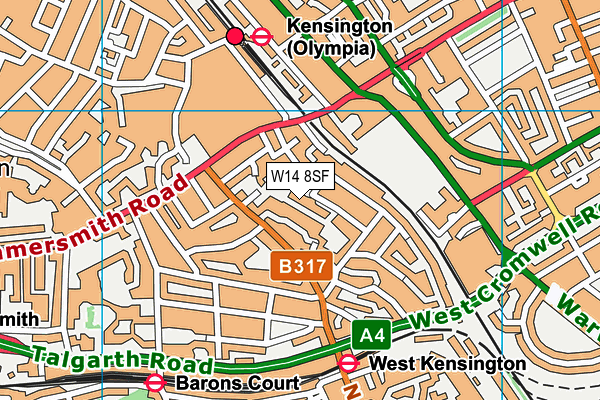 W14 8SF map - OS VectorMap District (Ordnance Survey)