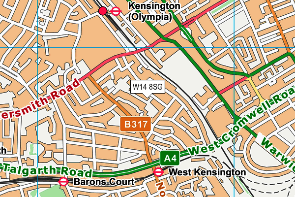 W14 8SG map - OS VectorMap District (Ordnance Survey)