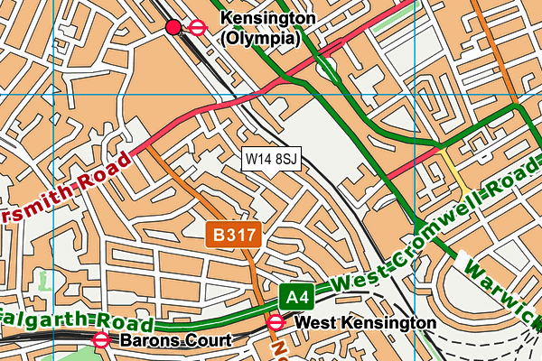 W14 8SJ map - OS VectorMap District (Ordnance Survey)