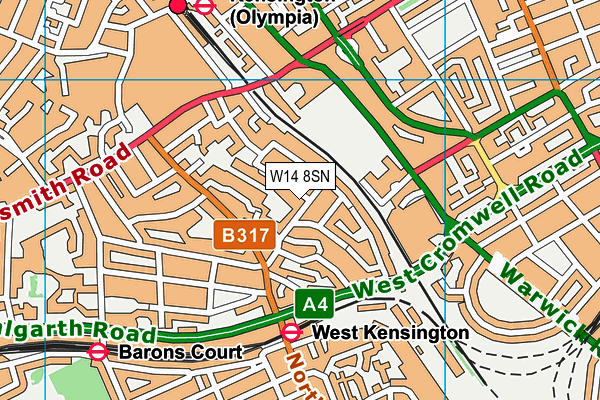 W14 8SN map - OS VectorMap District (Ordnance Survey)