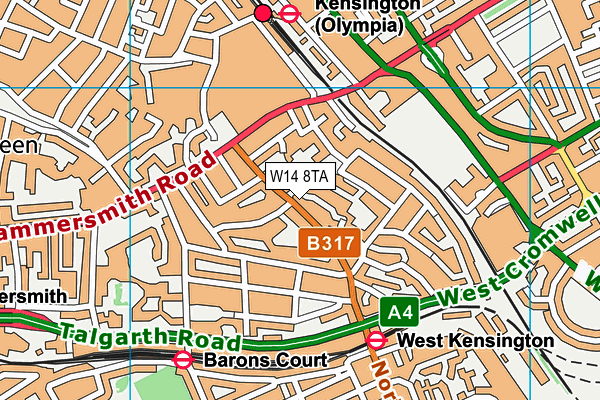 W14 8TA map - OS VectorMap District (Ordnance Survey)