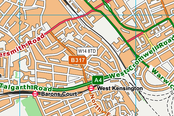 W14 8TD map - OS VectorMap District (Ordnance Survey)