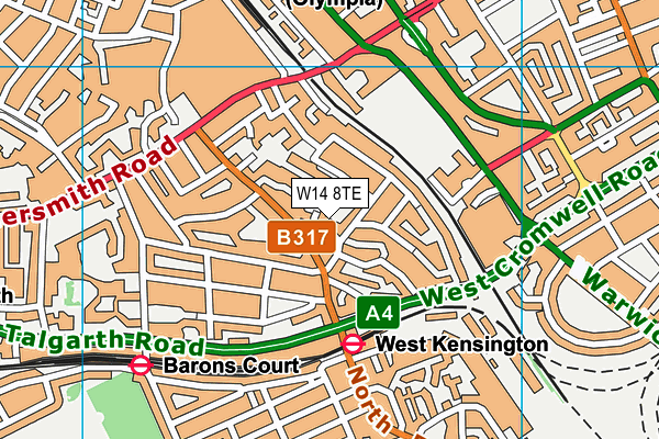 W14 8TE map - OS VectorMap District (Ordnance Survey)