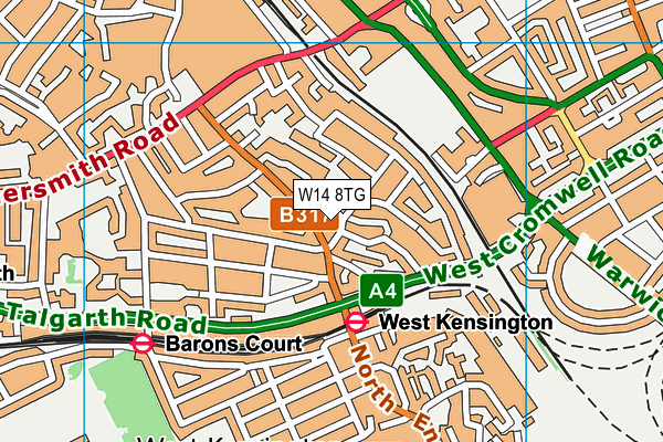 W14 8TG map - OS VectorMap District (Ordnance Survey)