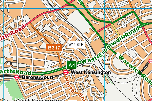 W14 8TP map - OS VectorMap District (Ordnance Survey)