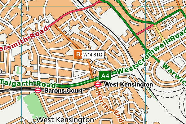 W14 8TQ map - OS VectorMap District (Ordnance Survey)