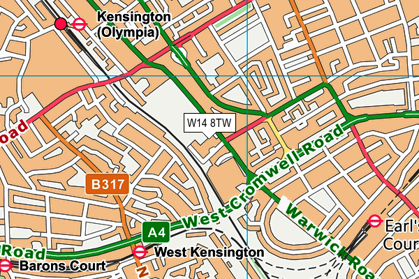 W14 8TW map - OS VectorMap District (Ordnance Survey)