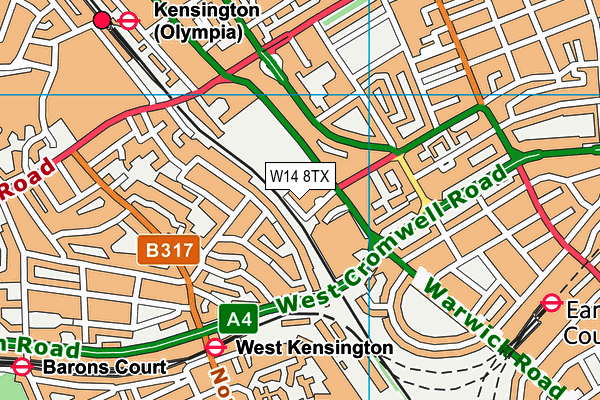 W14 8TX map - OS VectorMap District (Ordnance Survey)