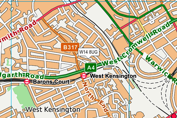 W14 8UG map - OS VectorMap District (Ordnance Survey)