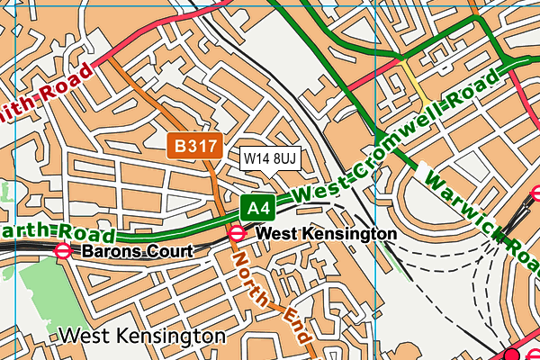 W14 8UJ map - OS VectorMap District (Ordnance Survey)