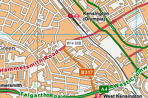 W14 8XB map - OS VectorMap District (Ordnance Survey)