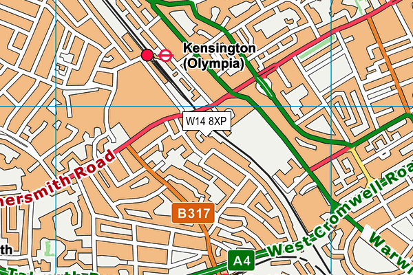 W14 8XP map - OS VectorMap District (Ordnance Survey)