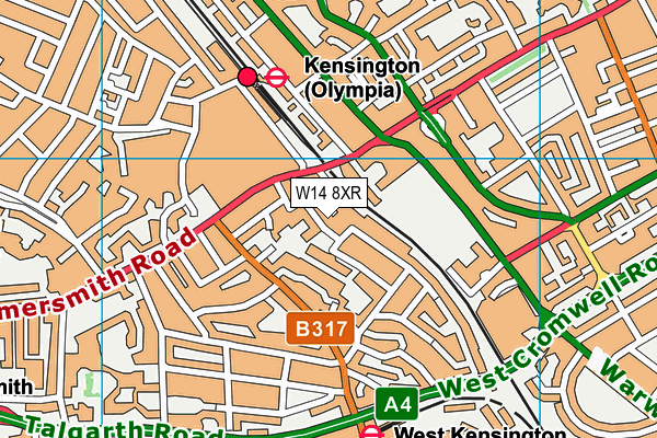 W14 8XR map - OS VectorMap District (Ordnance Survey)