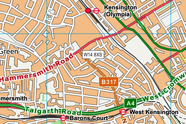 W14 8XS map - OS VectorMap District (Ordnance Survey)