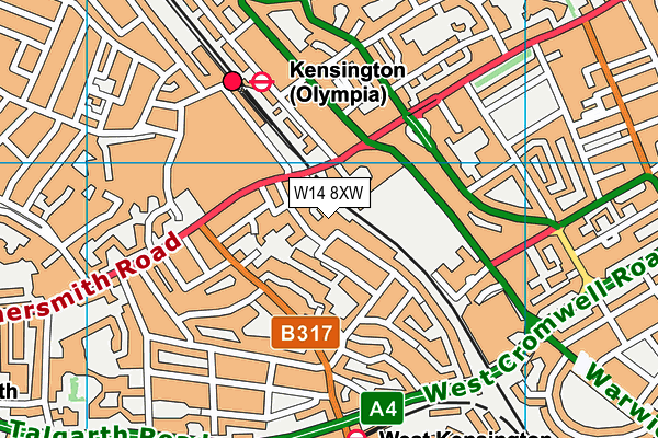 W14 8XW map - OS VectorMap District (Ordnance Survey)