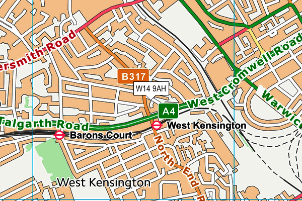 W14 9AH map - OS VectorMap District (Ordnance Survey)