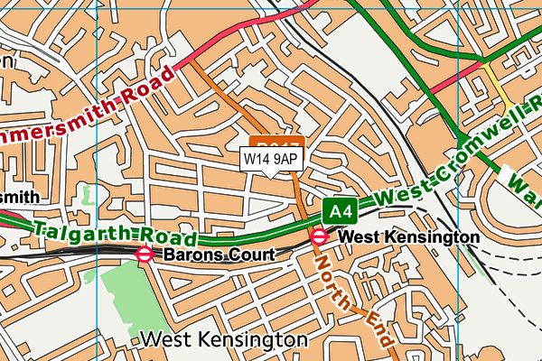 W14 9AP map - OS VectorMap District (Ordnance Survey)