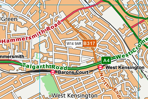 W14 9AR map - OS VectorMap District (Ordnance Survey)