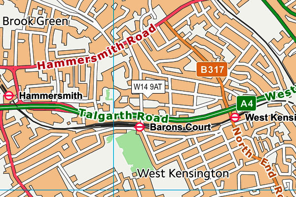 W14 9AT map - OS VectorMap District (Ordnance Survey)