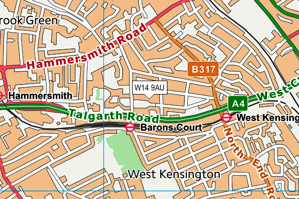 W14 9AU map - OS VectorMap District (Ordnance Survey)