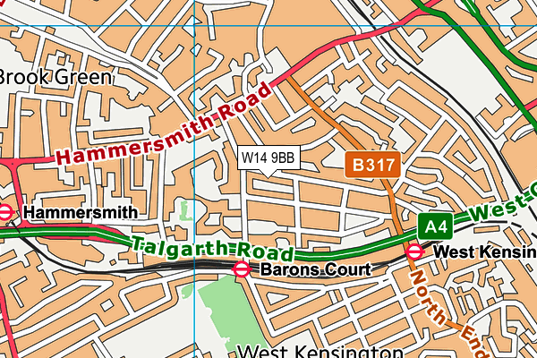 W14 9BB map - OS VectorMap District (Ordnance Survey)