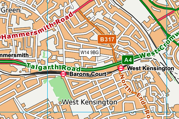 W14 9BG map - OS VectorMap District (Ordnance Survey)