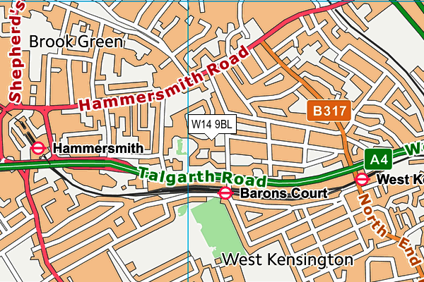 West London College (Hammersmith Campus) map (W14 9BL) - OS VectorMap District (Ordnance Survey)