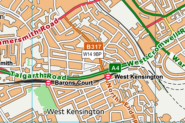 W14 9BP map - OS VectorMap District (Ordnance Survey)