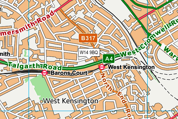W14 9BQ map - OS VectorMap District (Ordnance Survey)