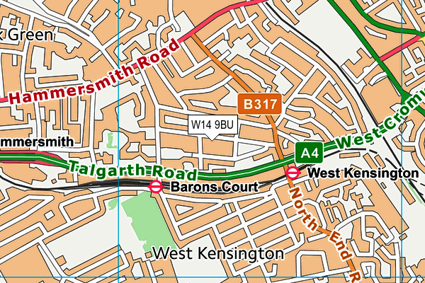 W14 9BU map - OS VectorMap District (Ordnance Survey)