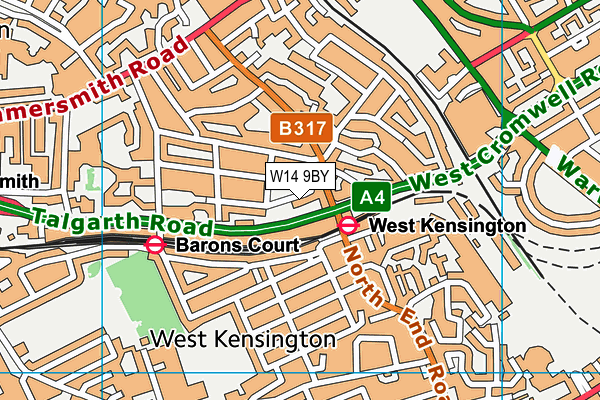 W14 9BY map - OS VectorMap District (Ordnance Survey)