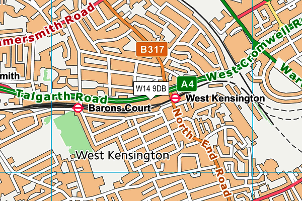 W14 9DB map - OS VectorMap District (Ordnance Survey)