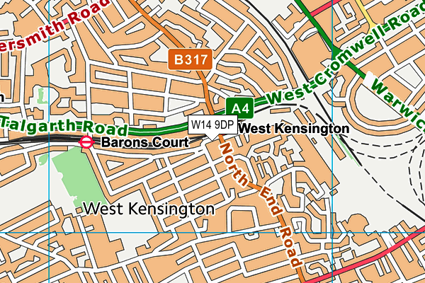 W14 9DP map - OS VectorMap District (Ordnance Survey)