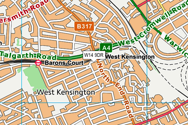 W14 9DR map - OS VectorMap District (Ordnance Survey)