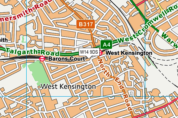 W14 9DS map - OS VectorMap District (Ordnance Survey)