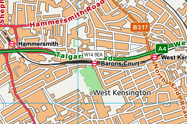 W14 9EA map - OS VectorMap District (Ordnance Survey)